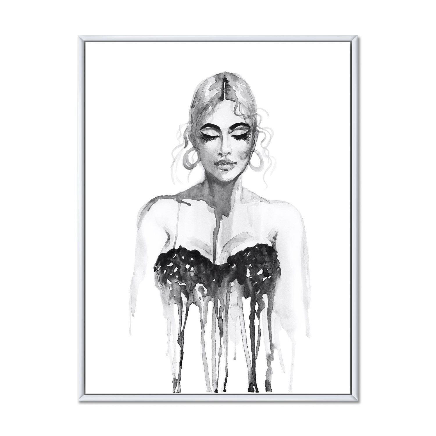Designart Portrait monochrome de femme portant une robe de soirée ART MURAL À CADRE FLOTTÉ