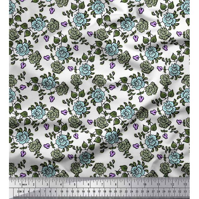 Soimoi Rayon Fabric Leaves & Floral Block Fabric Prints by Yard 56 Inch Wide