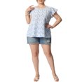 thumbnail image 2 of GRACE & GRANDEUR Hauts Floraux pour Femmes Grande Taille Col Rond Manches Courtes Évasées Blouse Décontractée Printemps Été 1X Bleu Blanc, 2 of 6