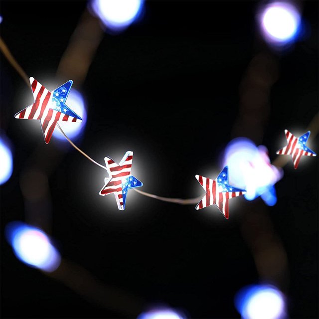 Yhmxh Décorations du 4 Juillet Décorations d'Inauguration Étoiles Rouges Blanches Bleues et Lumières du Drapeau à Piles Drapeau des États-Unis Décorations Patriotiques pour Intérieur Extérieur Jour du Souvenir 4 Juillet Jour de l'Indépendance