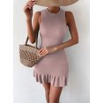 thumbnail image 3 of Diconna Women Knitted Mini Dress, Sleeveless Crew Neck Ribbed Ruffled Bodycon Dress Summer Fitted Dress, 3 of 7