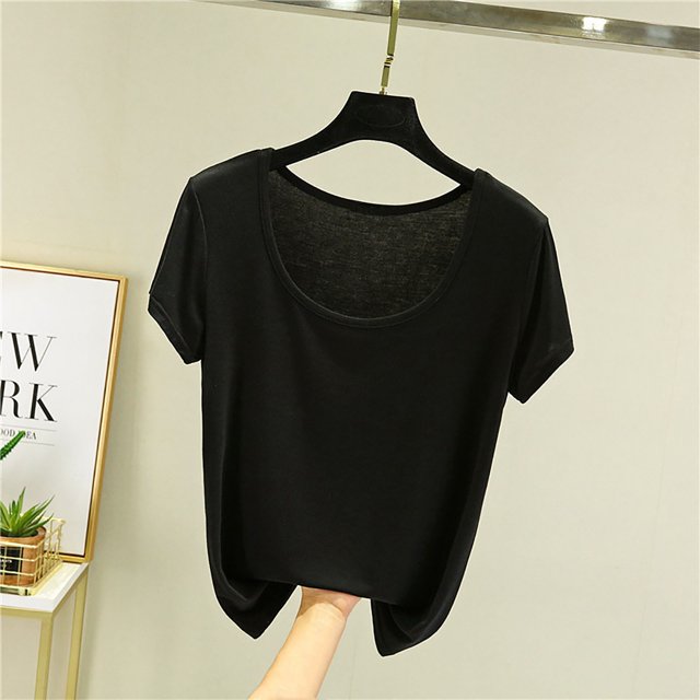 Blouses pour Femmes T-Shirt Ample d'Été Uni à Manches Courtes à Col Rond