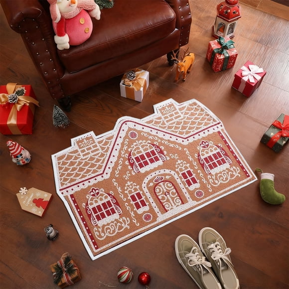 MTBLYS Christmas Carpet Entrance Mat 15.7X23.6 Inch Absorbent Non-Slip Dirt Proof Polyester Door Mat for Home Kitchen Bathroom Use