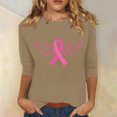 thumbnail image 1 of Jsaierl Hauts Graphiques Ruban Rose pour Femmes T-Shirts Cancer du Sein Manches 3/4 Col Rond Pull Lutte contre le Cancer Blouses d'Octobre, 1 of 5
