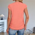 thumbnail image 4 of T-shirts d'Été pour Femmes Froncés à Manches Courtes Style Cap, T-Shirts à Col Rond, Mode Corail TG, 4 of 6