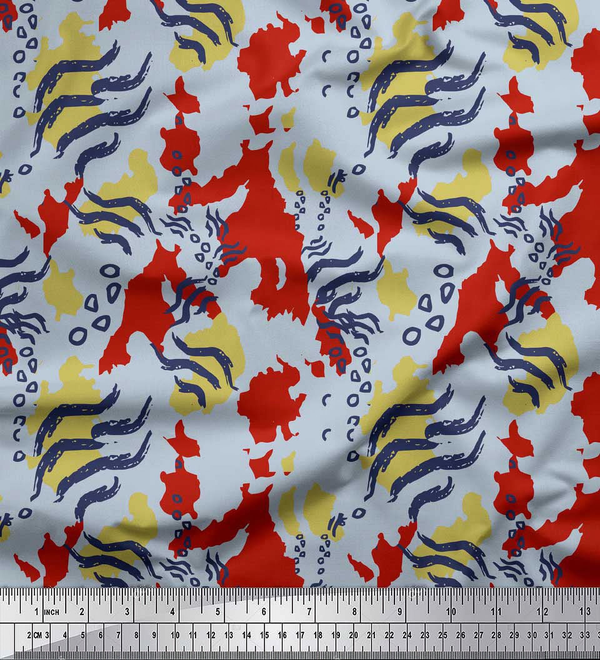 Soimoi Red Cotton Duck Fabric Zebra & Leopard Animal Skin Print Fabric by Yard 42 Inch Wide