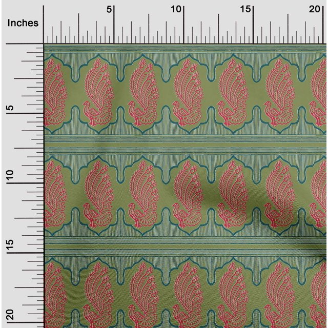 oneOone Silk Tabby Fabric Peacock Block Print Fabric BTY 42 Inch Wide