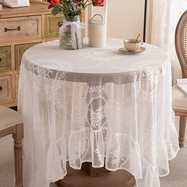Lace Tablecloth Living Room TV Cabinet Dusts Cover Round Table Decorative Tablecloth Suitable For Multiple Situatiom Decorative Tablecloth