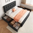 thumbnail image 1 of Bed Frame with 4 Storage Drawers and Upholstered Headboard, Queen/Full Size Upholstered Mattress Foundation with Linen Fabric/PU Leather/Velvet, No Box Spring Needed, 1 of 8