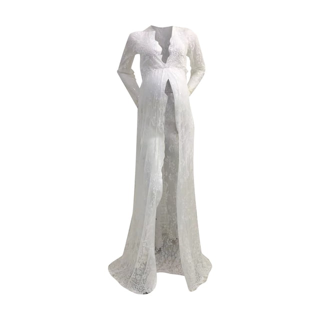Ketyyh-chn99 Tenues de Séance Photo de Maternité Femmes Enceintes Séance Photo Dentelle Robe Longue Femmes Enceintes Robe en Dentelle à Ouverture Frontale Blanc,P