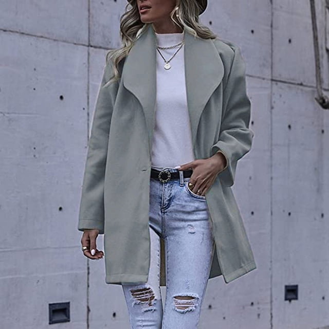IROINID Manteau Mi-Long Confortable pour Femme, Couleur Unie, Ouvert à l'Avant, Manches Longues, Gris