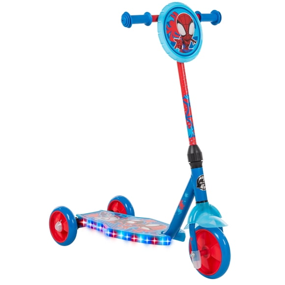 Huffy 3-Wheel Spidey and His Amazing Friends Preschool Scooter with LED Lights, Blue