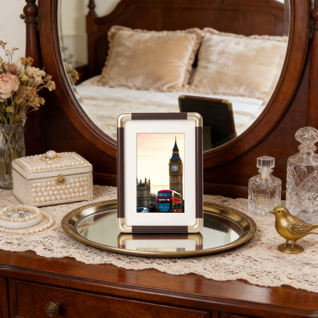 Plastic Photo Frame Plastic Imitation Brown Corner Solid Wood Texture Photo Frame Tabletop Picture Frame Ornament(1Pcs) Rkxzt