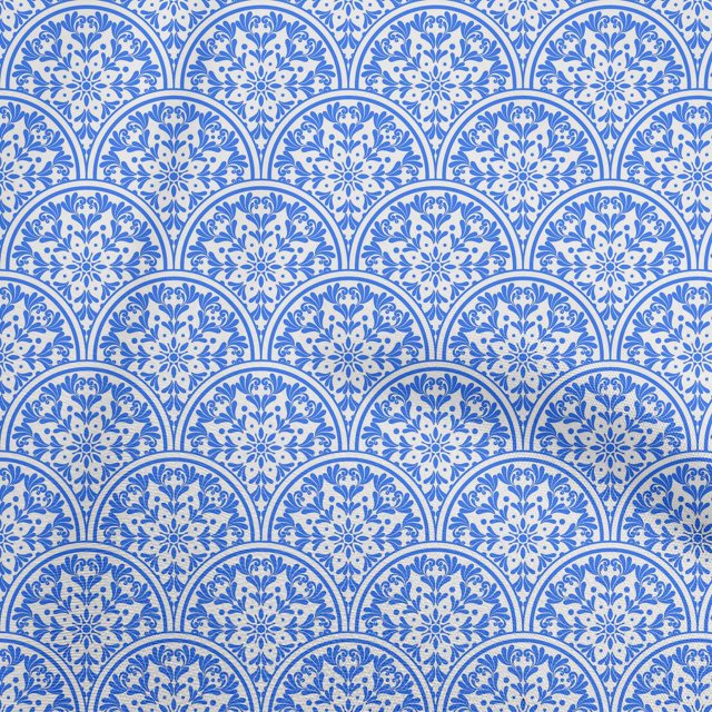 oneOone Tissu en Coton Cambric Bleu Mosaïque pour Robe Tissu Imprimé au Mètre 56 Pouces de Large