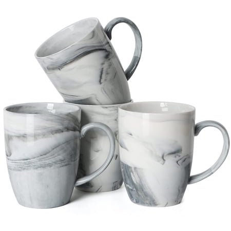 14 OZ Unique Coffee Mugs, Smilatte M067 Novelty Marble Ceramic Cup for Home and Office, Microwave Dishwasher Safe, Set of 4, Gray
