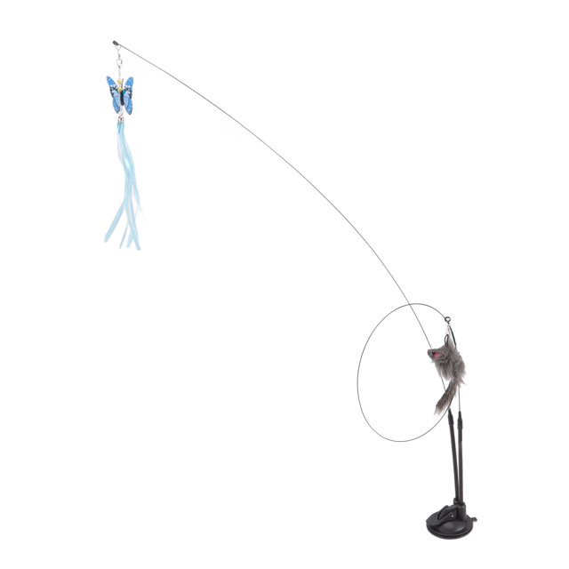 Suction Cat Feather Wand Toy, Double End Removable Steel Wire Interactive Cat Teaser Stick Toy for Indoor Outdoor