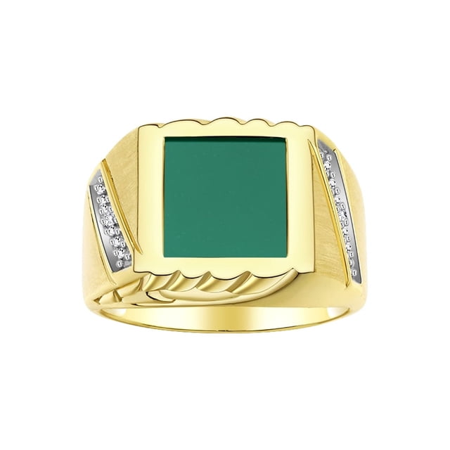 RYLOS Men's Rings Yellow Gold Plated Silver Designer Ring With Diamonds and Green Quartz Rings For Men Size 10