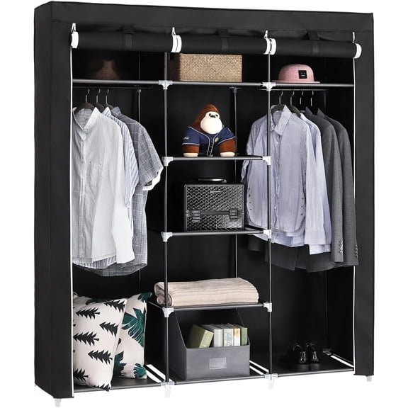 SONGMICS Portable Clothes Closet, Non-Woven Fabric Wardrobe, Storage Organizer, Black，adult