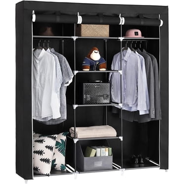 SONGMICS Garde-Robe Portative, Armoire en Tissu Non Tissé, Organisateur de Rangement, Noir, Adulte