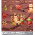 thumbnail image 1 of Soimoi Brown Rayon Crepe Fabric Kettle & Cups Kitchen Print Fabric by the Yard 46 Inch Wide, 1 of 4