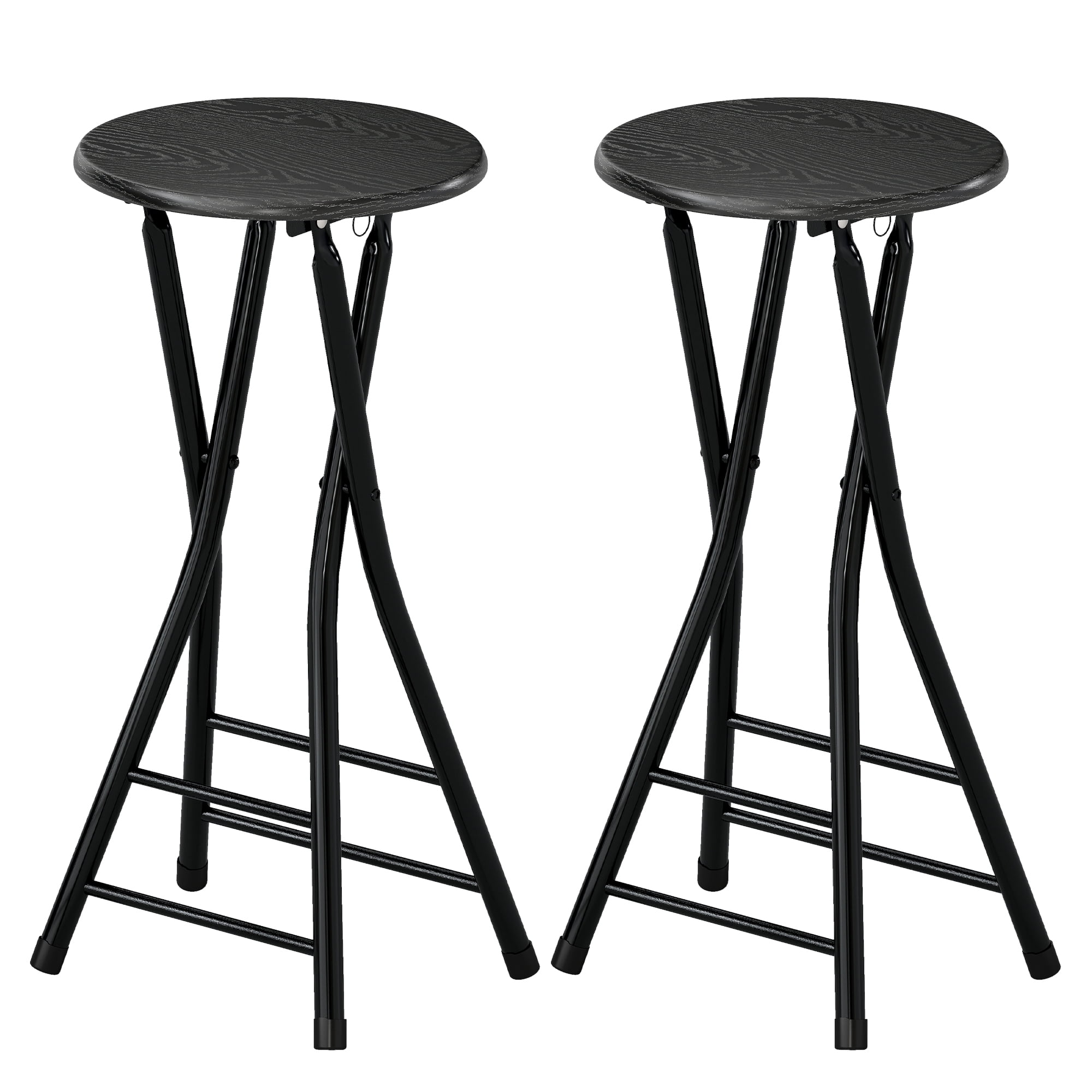 CoSoTower Set of 2 Foldable Barstools, Counter Height Bar Stools with Footrest and Steel Legs for Kitchen Island, Black