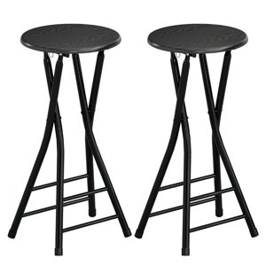 CoSoTower Set of 2 Foldable Barstools, Counter Height Bar Stools with Footrest and Steel Legs for Kitchen Island, Black