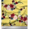thumbnail image 1 of Soimoi Yellow Cotton Poplin Fabric Ranunculus & Penoy Floral Print Fabric Prints By the Yard 42 Inch Wide, 1 of 3