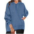 thumbnail image 1 of Pisexur Womens Hoodies Solid Color Hooded Sweatshirt Casual Drawstring Oversized Hoodie Fashion Loose Ribbed Fall Tops Pullover Tops with Pocket, 1 of 6