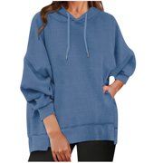 Rbaofujie Sweater Hoodie Women's Solid Color Casual Long Sleeve Pocket Loose Oversized Hoodies Pullover Sweatshirt Blue Womens Sweater Tops