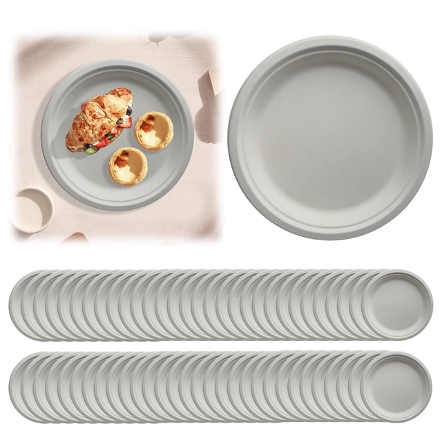 1PC Stainless Steel Cutlery Set Compostable Paper Plates Heavy Duty 60 Pack Biodegradable Disposable Plates Disposable Dinner Plates Made Of Natural Sugarcane Wheat ,Microwave Table Chargers