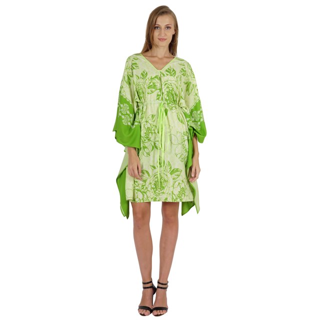 Bimba Robe Caftan Imprimée Maxi Robe Robe pour Femmes Tenue de Plage Courte Couvre-Maillot