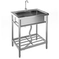 thumbnail image 1 of BeesClover Stainless Steel Utility Sink, Freestanding Single Bowl with Hot/Cold Faucet, Adjustable Legs, Storage Shelf, for Kitchen, Garage, Outdoor Use, 1 of 7