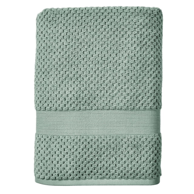 Better Homes & Gardens Signature Soft Collection de Serviettes Texture Maïs Soufflé Pliées et Silencieuses Serviette Verte avec Texture Maïs Soufflé et Bande Côtelée, Fabriquée à Partir de 90 % Coton US et 10 % viscose pour la Douceur et l'Absorption, Idéale pour l'Utilisation de la Salle de Bain des Enfants et les routines de Bain Quotidiennes.