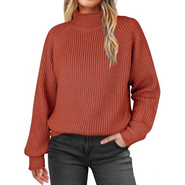 cfhntfmh Womens Turtleneck Oversized Sweaters Lantern Long Sleeve Pullover Loose Knit Top Fall Winter Fashion Sweater