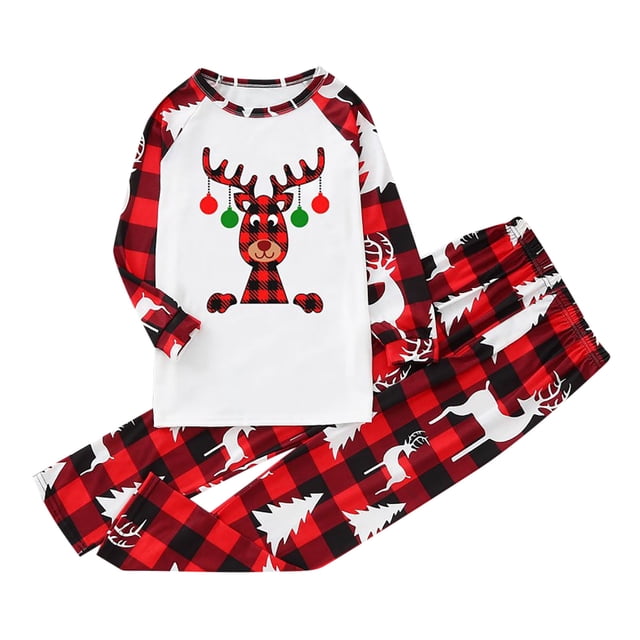 LSLJS Christmas Family Pajamas Matching Sets, Matching Family Christmas Pajamas Set Christmas Pjs for Family Set Red Plaid Top and Long Pants Sleepwear Sets for Holiday Xmas Sleepwear Set