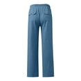 thumbnail image 3 of Linen Pants Men Casual Drawstring Elastic Waist Wide Leg Pants for Summer Beach Loose Trousers with Pockets, 3 of 5