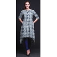 thumbnail image 4 of Bimba Kurti Asymétrique Bleu Carré Imprimé Shibori pour Femmes Robe d'Été Indienne Tunique Petit, 4 of 6