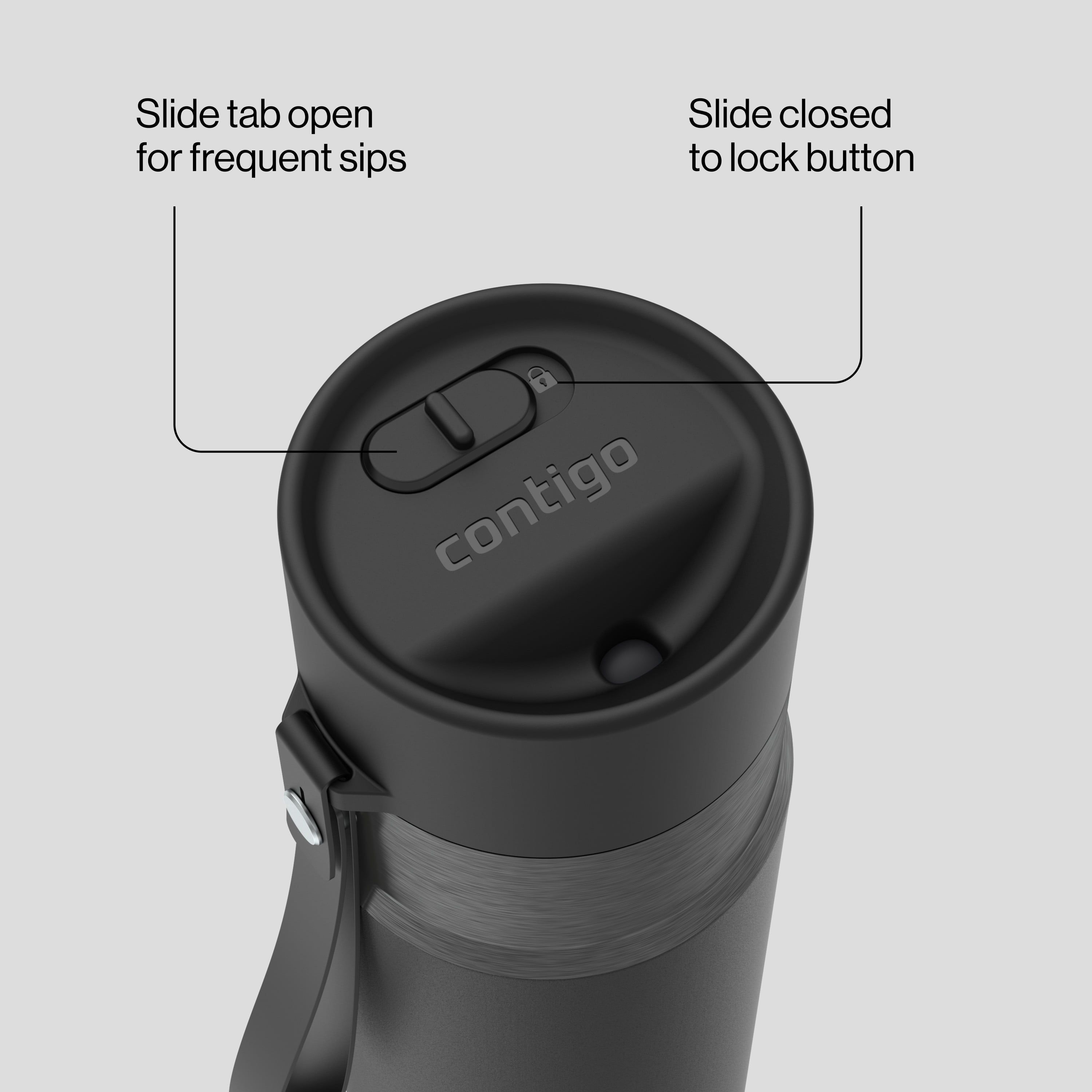 Bouteille d’eau isolée en acier inoxydable Contigo AutoSeal avec courroie de transport, 473 ml (16 oz) – antifuite, sans BPA, sans plomb, lavable au lave-vaisselle