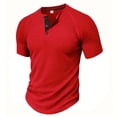 thumbnail image 1 of Mrzvby Shirts for Men Trendy Button Round Neck Raglan Short Sleeve Pullover Blouse Lightweight Breathable Tops Casual Bodybuilding T-Shirts, 1 of 3