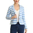 thumbnail image 1 of INSPIRE CHIC Blazer à Rayures pour Femme à Revers Cranté, Manches Longues, Boutonné, Bleu Pâle, m, 1 of 5