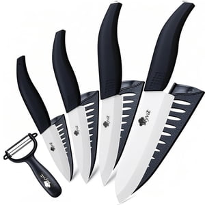Myvit Ceramic Knife Set of Kitchen Knives,All in One Knives with 6" Chef Knife,5" Utility Knife, 4" Fruit Knife, 3" Paring Knife and a Peeler