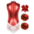 thumbnail image 4 of iiniim Women Shiny Metallic Cheer Leader Uniform Costume Stage Performance Cheerleading Outfits Red L, 4 of 7