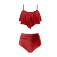thumbnail image 4 of UPPADA Womens Two Piece Athletic Tankini Swimsuits Ruffle Sleeve Tankini Top with Swim Brief Tummy Control Modest Bathing Suits Plus Size Bathing Suits for Curvy Women Clearance,Red,S, 4 of 6