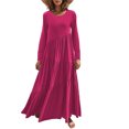 thumbnail image 2 of Long Sleeve Dress Women Womens Solid Color Loose Long Sleeve Long Dress Round Neck Asymmetric Layered Beach Long Dress Womens Long Sleeve Dress Cold Shoulder Dress for Women, 2 of 6