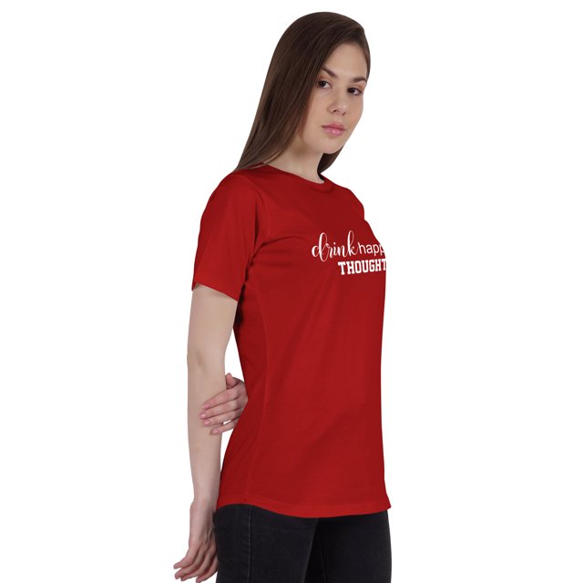 Inkmeso T-Shirt pour Femmes avec Citation « Boire des Pensées Heureuses » T-Shirt à Imprimé Graphique