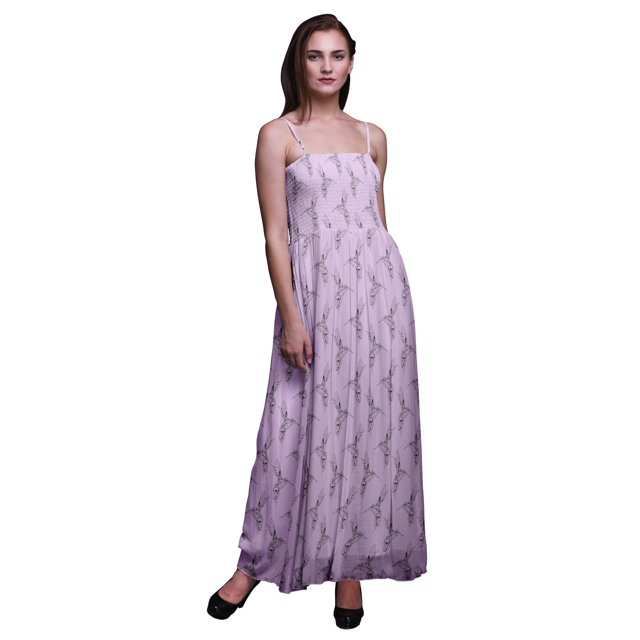 Bimba Robe Maxi Tube Smockée à Imprimé d'Oiseau Pêcheur King pour Vacances d'Été - Moyen