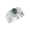 thumbnail image 3 of RYLOS Men's Rings Sterling Silver Rings Classic Designer Style 8X6MM Oval Gemstone &  Diamond Ring Alexandrite June Birthstone Rings For Men,  Size 13, 3 of 7