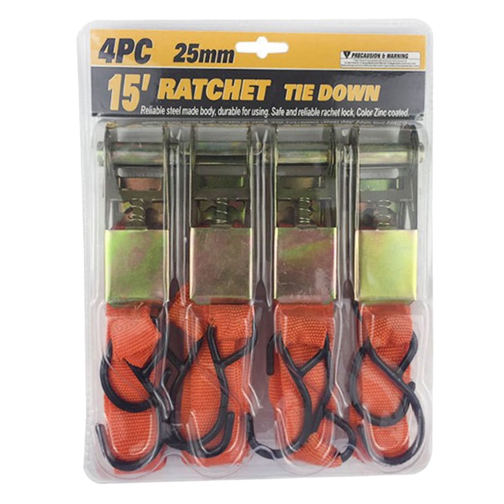 koolsoo 4Pcs Ratchet Down Straps 500 Lbs Load Capacity Car Luggage for Moving Orange