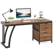 Fnova 59'' Computer Desk, Home Office Writing Table with 3 Reversible Drawers, Industrial File Storage Desk, Sturdy Metal Frame with Adjustable Feet, for Home Office & Study