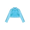 thumbnail image 3 of RUNQHUI Enfants Filles Col Roulé Métallique Danse Crop Top Paillettes Manches Longues pour Danse Raves Festivals Sports Turquoise 8, 3 of 5